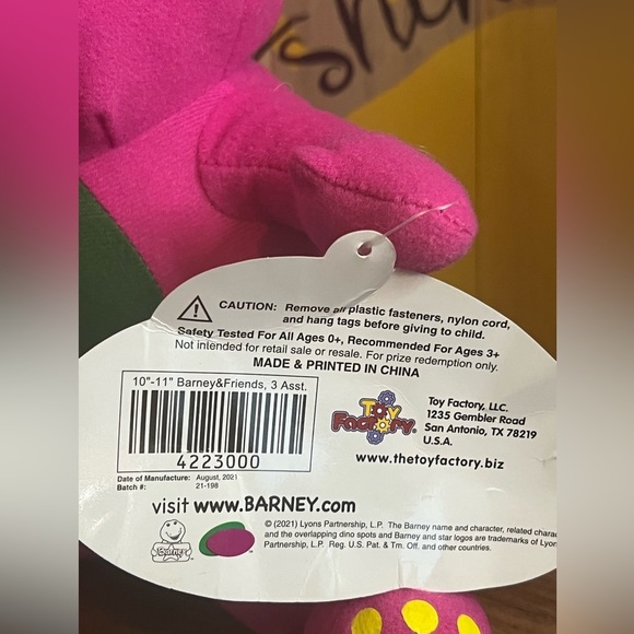 NEW Barney The Dinosaur Toy Factory Plush Purple Stuffed Animal 2021’ ages 3+ - Picture 7 of 17
